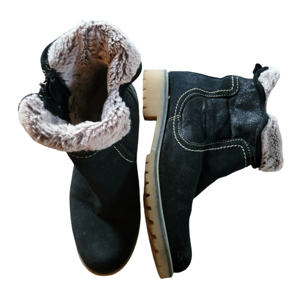 Womens Eric Michael Portugal Boots Size 40 9.5 Black Suede Side Zip Sherpa Lined